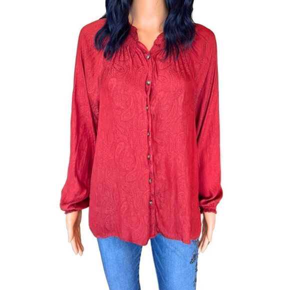 Democracy Women’s Paisley Print Silky Dressy Button Up Blouse Top Size Small - Picture 3 of 6